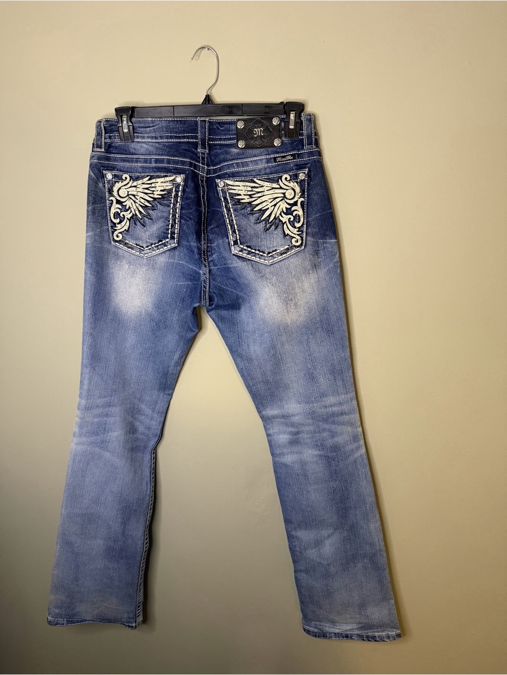 Gorgeous Y2K Miss Me Mid-Rise Boot Jeans With Embellished Pockets 34” Inseam